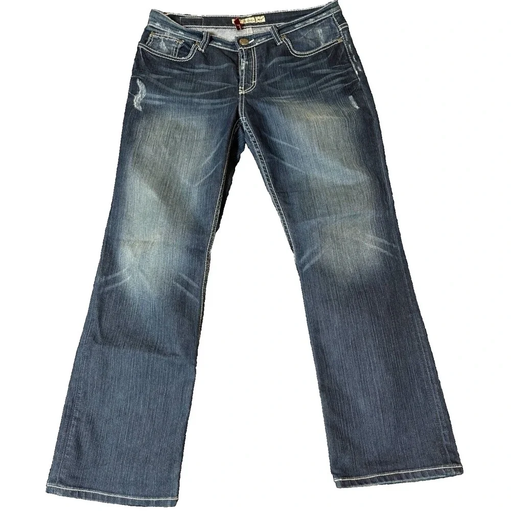 BKE Jeans Womens 31x29.5 Blue Denim Drew Bootcut Stretch Western Distressed Dark